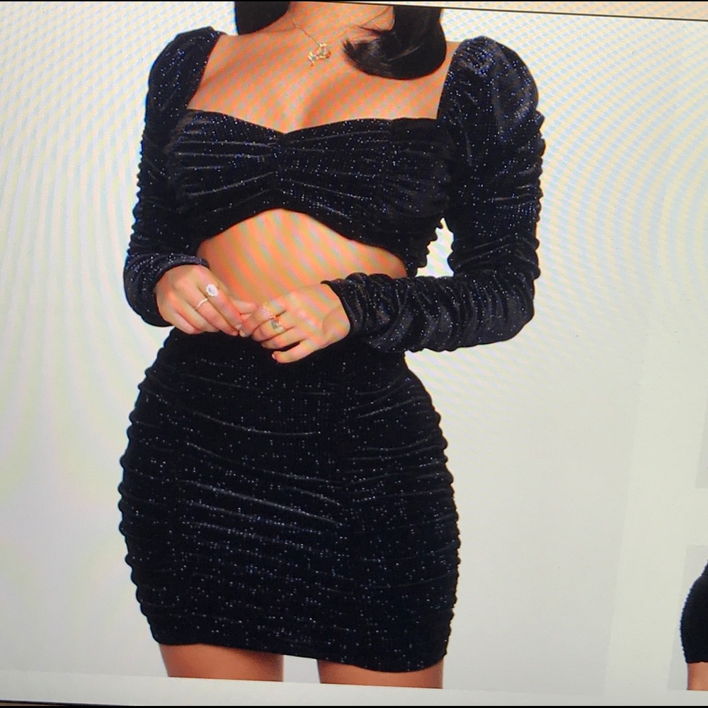 Dark Blue & sparkles skirt set